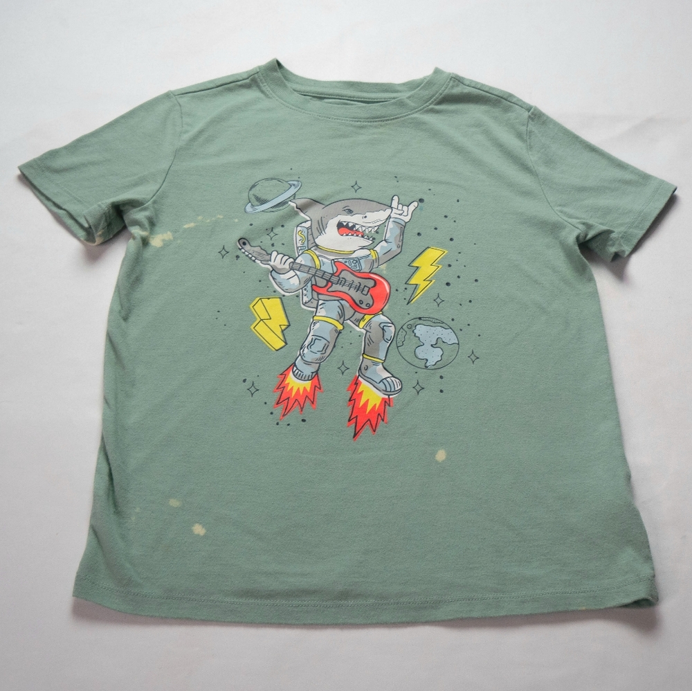 Cat & Jack Big Boy's Small Astronaut Guitarist Bleach Stain Design Shark Tee
